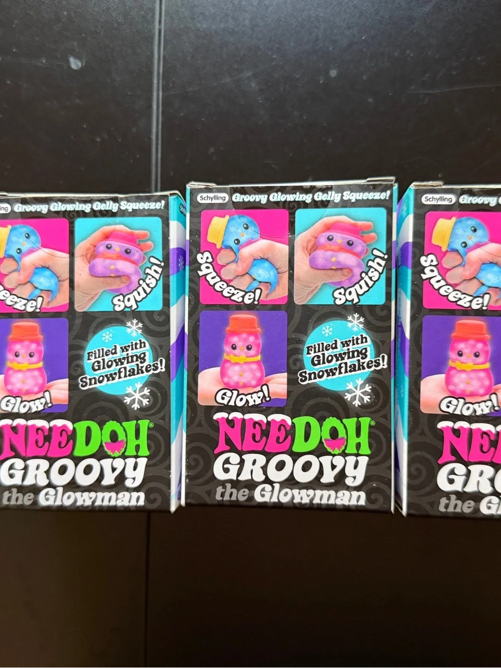 Lot of 3 New Nee Doh Schylling Groovy Glowman Snowman Glow in Dark Squishmas